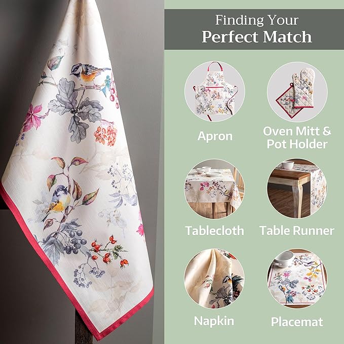Maison d' Hermine Kitchen Towels Set of 3 100% Cotton 27.50" x 20" Reusable Cloth Tea Dish Towels Absorbent with Hanging Loop for Kitchen, Home, Dining, Cocktail Parties (Equinoxe - Beige)