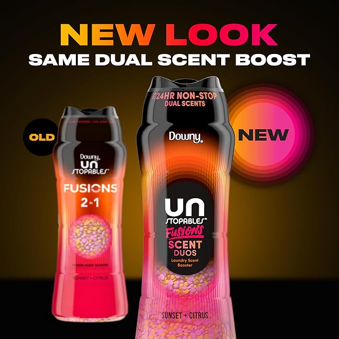 Downy Unstopables Fusions Scent Duos Laundry Scent Booster Beads, Sunset and Citrus Scent, 21.1 OZ, 24hr non-stop freshness with 2 in 1 dual scent laundry scent beads