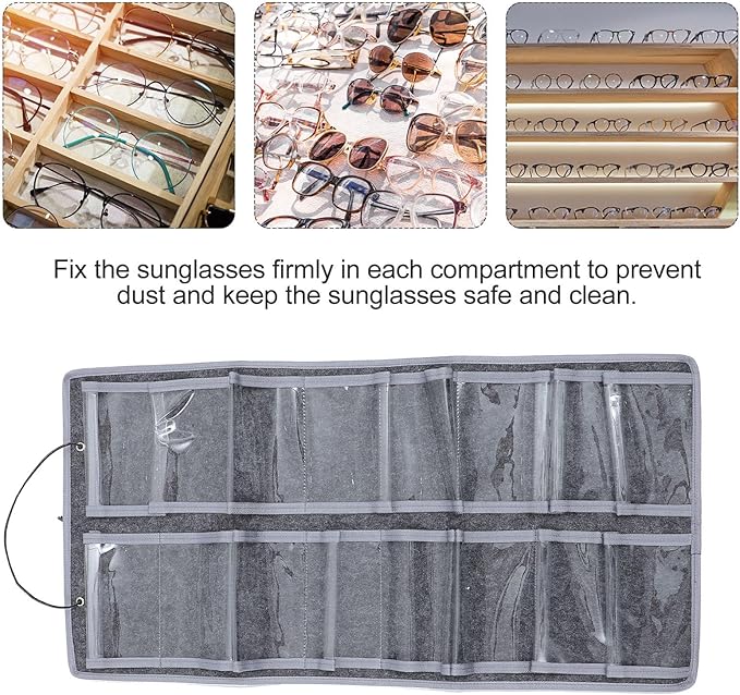 HOMSFOU Felt Wall Hanging Glasses Storage Pouch Dustproof Eyewear Organizer Bag Medium Gray Household Hanging Storage Bag for Wall Mounted Use