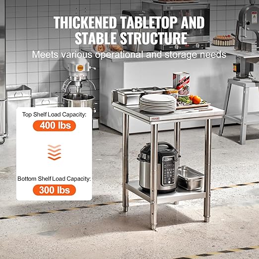 Mophorn Stainless Steel Table Work Table 24 x 24 x 34 Inch Commercial Food Prep Worktable Heavy Duty Prep Worktable Metal Work Table with Adjustable Feet for Restaurant, Home and Hotel
