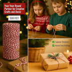 Red and White Organic Twine Cotton String - 500 Feet Wrapping, Baking, Butcher, Crafts, DIY Projects, Easter, Christmas