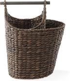 Casafield Toilet Paper Roll Storage Basket with Magazine Holder, Espresso - Woven Water Hyacinth Wicker Bathroom Bin for Bath Tissue and Toiletries