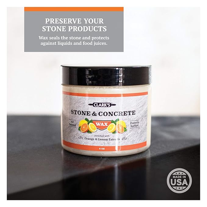 CLARK’S Natural Stone Wax - Seal and Protect Soapstone, Slate and Concrete with Carnauba and Beeswax - Use on Kitchen and Bath Countertops - Enriched with Lemon and Orange Extract, Large 32oz