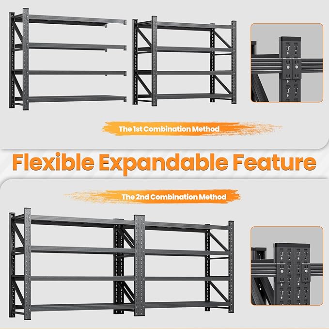 60"W Metal Shelving Units, 5000LBS Garage Shelving Heavy Duty, 24" Deep Large Storage Shelves, 4 Tier Tall Steel Industrial Shelving , Adjustable Standing Shelf for Warehouse / Shop 60"W x 24"D x 70"H