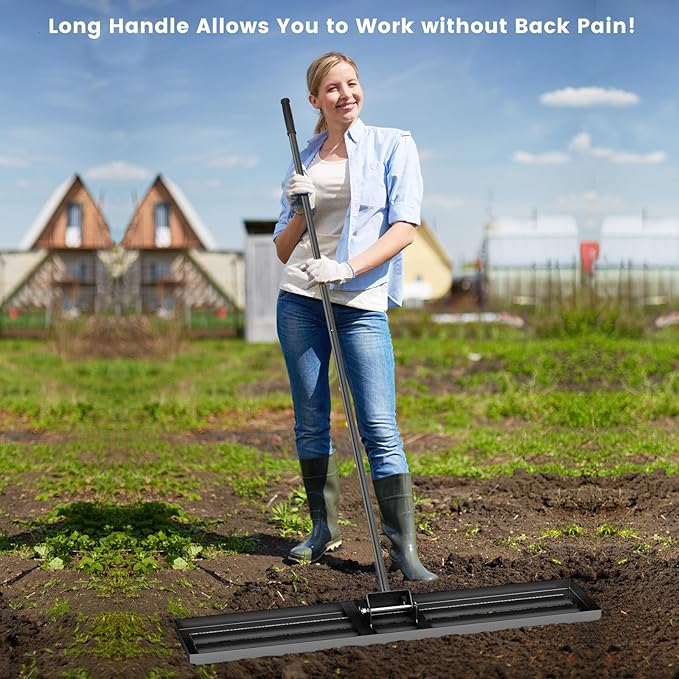 Goplus Lawn Leveling Rake, 46" x 10" Heavy Duty Level Lawn Tool w/ Ergonomic Handle for Soil, Effort-Saving Landscape Rake for Garden, Backyard, Golf Course, Farm, Pasture, Black