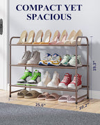 Kitsure Shoe Rack - Stainless Steel Shoe Organizer, Sturdy Shoe Rack for Closet and Front Door Entrance, Free Standing Shoe Shelf, Closet Organizers and Storage, 25.6" Wide - 3 Tier, Brown