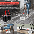 Spin Mop and Bucket with Wringer Set, 360° Spinning Mop Bucket System with 3 Microfiber Mop Replacement Heads and 61" Stainless Steel Adjustable Handle for Floor Cleaning