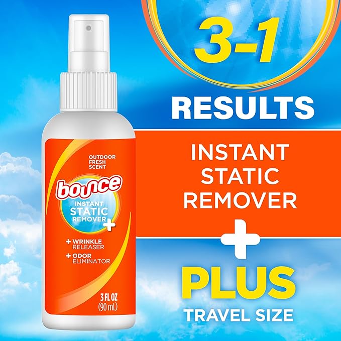 Bounce Anti Static Spray, 3 in 1 Instant Anti Static Spray & Instant Wrinkle Release, Odor Eliminator & Fabric Refresher, Travel Size (3 Oz,Pack of 3)