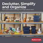 Rubbermaid Roughneck Tote 3 Gal, 6 Pack, Made in USA, Dark Indigo Metallic, Rugged Plastic Stackable Storage Bins with Lids and Handles