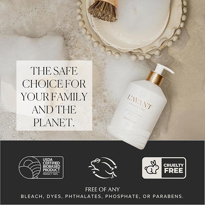L'AVANT Collective High Performing Dish Soap | Plant-Based Ingredients & High Performing Formula | Notes of Bergamot, Orange Blossom, Amber, Cedar Reusable Glass Bottle Blushed Bergamot Scent |16oz