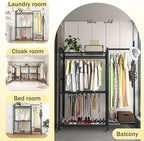 GAIOUS Black Metal Garment Rack for Hanging Clothes, Versatile Portable Clothes Rack with Hang Rods & Shelves & Pants Racks, FreeStanding Closet Wardrobe Organizer for Cloakroom, Bedroom