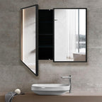 Medicine Cabinet with Aluminum Framed Mirror,36"x32" Surface Mount or Recessed Mount Bathroom Vanity Mirror,Single Door Bathroom Mirror with Storage Cabinet
