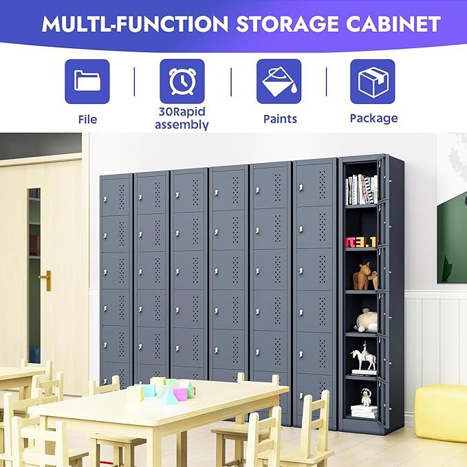 KAER Metal Lockers - 71" Height Steel Lockers for Employees with 6 Door Storage Locker for Employees Gym School Home Office Garage - Assembly Required
