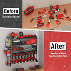 Large Power Tool Organizer Wall Mount with Charging Station, 4 Layer Heavy Duty Metal Cordless Tool Organizer, Tool Storage Rack with 8 Cordless Drill Holder Screwdriver Hammer(Black)