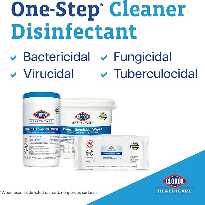 Clorox Healthcare Bleach Germicidal Wipes, 150 Count, Pack of 6 (Package May Vary)
