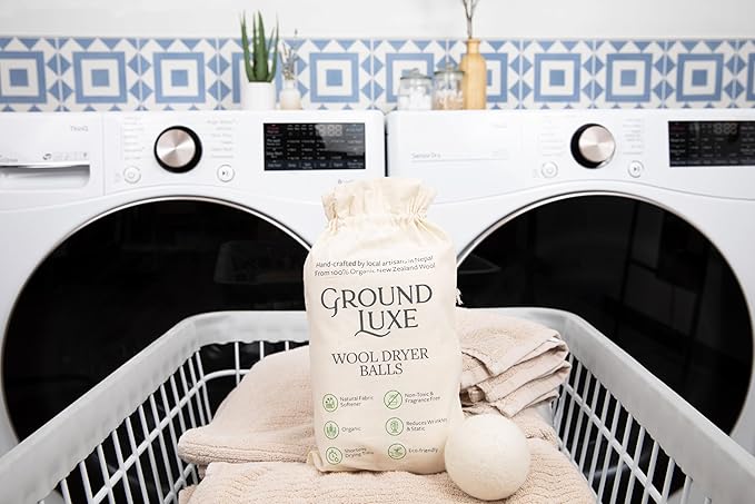 GroundLuxe Premium New Zealand Wool Dryer Balls - 6-Pack, 100% Organic, Hand-Felted, Reusable, Reduce Drying Time - Natural Fabric Softening, Wrinkle & Static Reduction