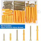 Aovchei Drywall Anchors Kit, 86pcs, 43 Plastic Drywall Anchors and 43 Philips Flat Head Screws, 3 Size #8 * 40#8 * 60#8 * 80, Wall Hanging Kit for Hanging Picture Frame, Shelf Brackets, Curtain Rod