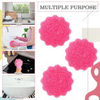 3 Pcs Dual Sided Scrub Sponge Multi Functional Cute Temperature Sensitive Non Scratch Dish Sponge for Washing Dishes Kitchen Bathroom(Flower,Pink)