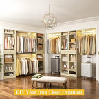 Unikito 10-15FT Closet Systems, Large Wood Walk in Closet Organizer with Hanging Rods and Drawers, 180 Inch Heavy Duty Closets Wardrobe with Shoe Rack, Sturdy Reversible Clothes Closet Kit, White Oak