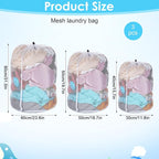 Thinp 3 Pcs Mesh Laundry Bags, Mesh Wash Bags Heavy Duty Washing Bag with Drawstring Machine Washable Garment Bag for Dormitory College Apartment Travelling Camping (White)