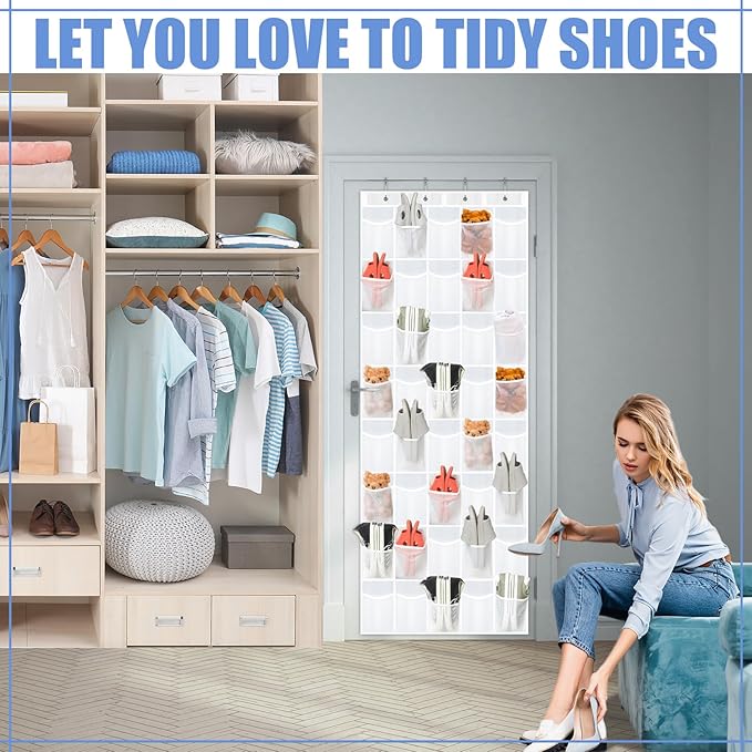 Windyun 2 Pack 40 Over the Door Shoe Organizers Large Mesh Pocket Hanging Shoe Rack for Closet Nonslip Behind Dorm Door Storage Holder Dorm Essentials Back to School Organizer for College