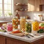 Multi Size - 5 Pack Square Glass Jars with Airtight Lid, Wide Mouth Mason Jars with Clamp Lids, Air Tight Glass Canisters, Best Food Storage Containers for Cereal, Pasta, Rice, Sugar, Coffee, Spice