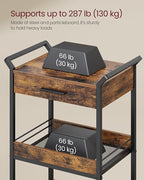 VASAGLE Storage Cart, 4-Tier Rolling Utility Cart with Table Top, Handles, 4 Lockable Casters, Top Drawer, Mesh Shelves, for Kitchen, Bathroom, Bedroom, Rustic Brown and Ink Black ULRC049K01