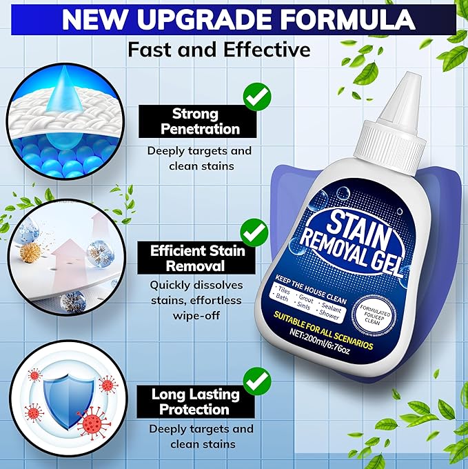 RKINC Stain Remover Gel, 6.76 Oz Household Washing Machine Cleaner for Washing Machine, Refrigerator Strips, for Tiles Grout Sealant Bathroom Cleaning Home Kitchen Sinks Cleaner