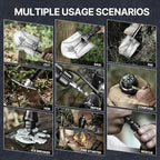 Camping Shovel Survival Kit, 2.0 Version One-Click Conversion Military Grade Multifunctional Folding Tactical Shovel with Titanium Backpacing Trowel for Camping, Emergency, Gardening, Hiking
