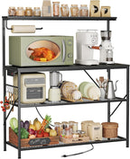 Huuger 4-Tier Bakers Rack with Reversible Power Outlet, 39.4 Inch Microwave Stand, Kitchen Bar, with Top Shelf, 6 S Hooks, White