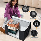 Fab totes 24 Gallons Clothes Storage, Foldable Thick Fabric Blanket Storage Bags, Containers for Organizing Bedroom, Closet, Clothing, Comforter, Organization with Handle (10 Pack,Black)
