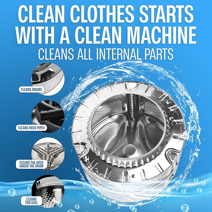 Sudstainables Washing Machine Cleaner Tablets (24-Pack) – Deep Clean for Front or Top Load Washers, Removes Odor, HE Washer and Septic Safe Cleaning Solution for Long-Lasting Freshness