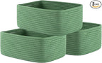 Small Woven Basket, 13.5 x 9.5 x 5 Inches, Storage Basket for Organizing, Cute Small Rope Shelf Closet Cube Storage Bins Baskets for Shelves, Dog Toy Gift Baskets Empty, 3 Pack, Green