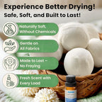 Wool Dryer Balls - Lint-Free - 6XL Pack - 1000+ Loads - Premium Natural Fabric Softener - Reduces Drying Time & Static - Includes Essential Oil - with Storage Bag
