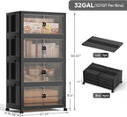 Jalove 120Gal Large Storage Bins with lids, 480QT Plastic Stackable Containers with Wheels, Collapsible Closet Organizer and Storage Drawers,Clothes Organization for Cabinet Home, 4Pack Black