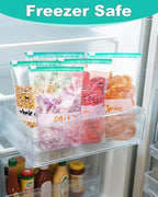 120 Pack Calendar Slider Quart Freezer Bags Reusable Food Storage Bags Slide Zipper Expandable Bottom Clear Plastic Freezer Bags With Write-On-Label For Food Storage (Green)