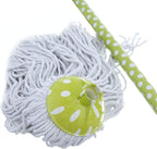 Superio Cotton Mop and Broom Set, Light Green Polka Dot Print Design, Superior Cleaning Tools Broom and String Mop.