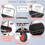 Utility Service Cart 2 Shelf - 880lbs Capacity Heavy-Duty Plastic Rolling Utility Carts with 5 of 360° Swivel Wheels and Handle, Large Service Cart for Groceries, Warehouse,Garage 43.5''x25.6''