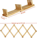 Dseap Accordian Wall Hanger: 16” High Wooden Wall Expandable Coat Rack, Hat Rack Holder, Accordion Hook for Baseball Caps, Coats, Mugs, 13 Peg Hooks, Natural