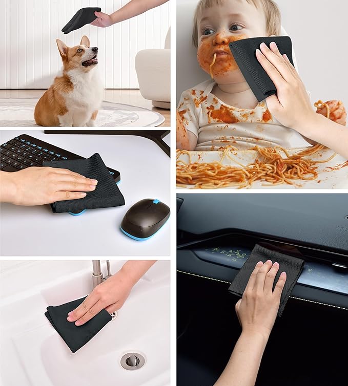 KitchLife Microfiber Cleaning Cloth Roll, 100 Pack - Tear-Away Microfiber Paper Towels, Lint-Free, Reusable, Washable for Kitchen, Car, Dishes, and Sensitive Surfaces (Black)