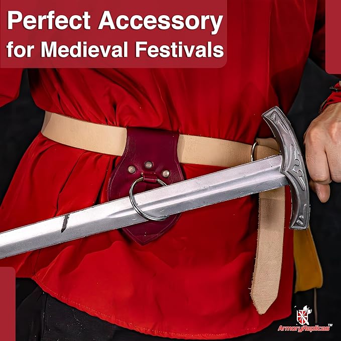 Armory Replicas - Genuine Rawhide Leather Universal Axe Frog - Medieval Hand Crafted O-Ring Funcitonal Outdoor Costume LARP Weapon Holder