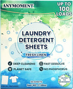 Anymonent Laundry Detergent Sheets (100 Loads) – Powerful Enzyme Formula, Deep Clean & Quick Dissolve, Fresh Scent, Eco-Friendly & Sensitive Skin Safe – 50 Sheets