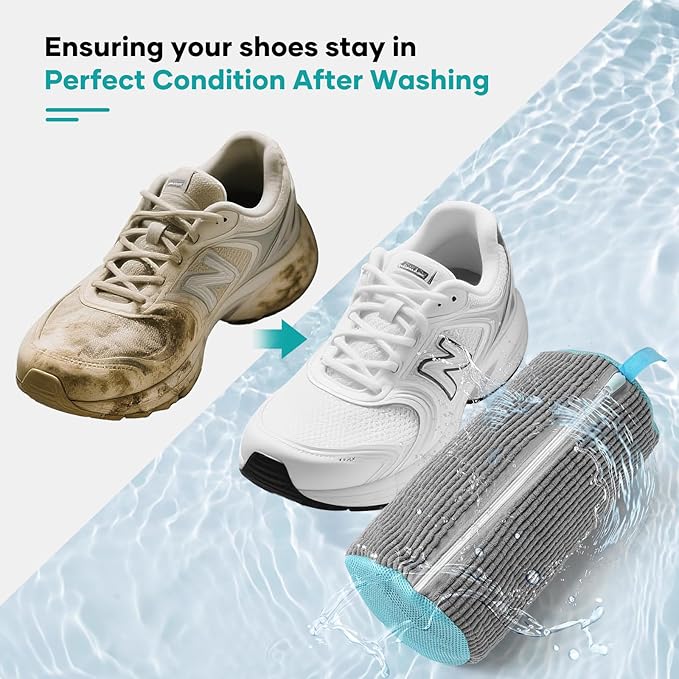 Shoe Washing Machine Bag for Washer & Dryer, Large Shoe Bag for Washing Machine Plush Fibers laundry Bag for Sneakers, Tennis Shoes and Gym shoes, Grey (2PCS)