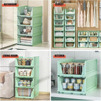 Stackable Plastic Storage Drawers for Closet Organizers and Storage, Open Storage Bins Closet Shelf Clothes Organizer for Closet Wardrobe (5, Green)
