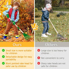 2 Pcs 35'' Kids Rakes for Leaves - Plastic Rake Head with 2 Pairs Kids Gloves, Small Kids Lawn Rakes Detachable Wooden Handle, Autumn Garden Tool Set for Kids Boys and Girls, Green, 3yr+