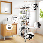 6 Tier 10in Slim Rolling Storage Cart with Handle, White Mobile Shelving Unit with Wheels, Metal Wire Storage Rack with Baskets for Kitchen Bathroom Office Laundry Narrow Piaces