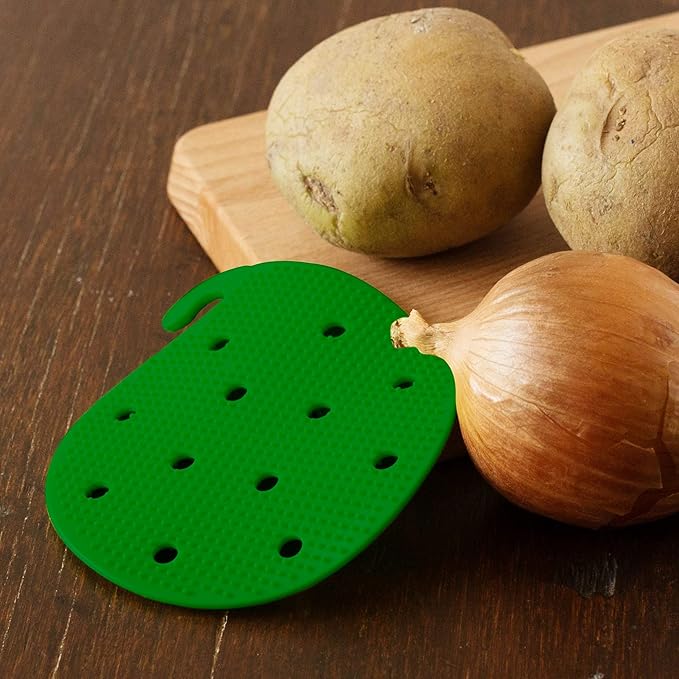 Vegetable Scrubber Brush : Double Sided Fruit and Vegetable Scrubber - Multi Use: Potato Scrubber - Carrot Brush - Trivet - Jar Opener - Coaster - Fruit Cleaner -BPA Free - Veggie Scrubber by Cestari