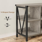GarveeHome 8 Cube Storage Organizer Bookshelf, 3 Tier Metal Horizontal Bookcase, 62 Inch Console Bookshelf, Industrial Storage Bookcase for Entryway, Long Low Bookshelves for Living Room-Grey