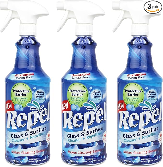 Clean-X REPEL Glass & Surface Cleaner 32 fl. oz. - Cleans & Repels water spots and dirt on glass, mirror, tile and multi surface by UNELKO (3)