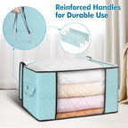 Budding Joy 90 L Large Storage Bags, 2 Pack Clothes Bins Foldable Closet Organizer Containers for Blanket, Comforters, Bed Sheets, Pillows and Toys (Blue)